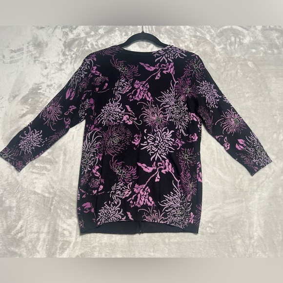 Floral Artsy 3/4 Sleeve Cardigan Sweater Purple Librarian No Size - Picture 2 of 6